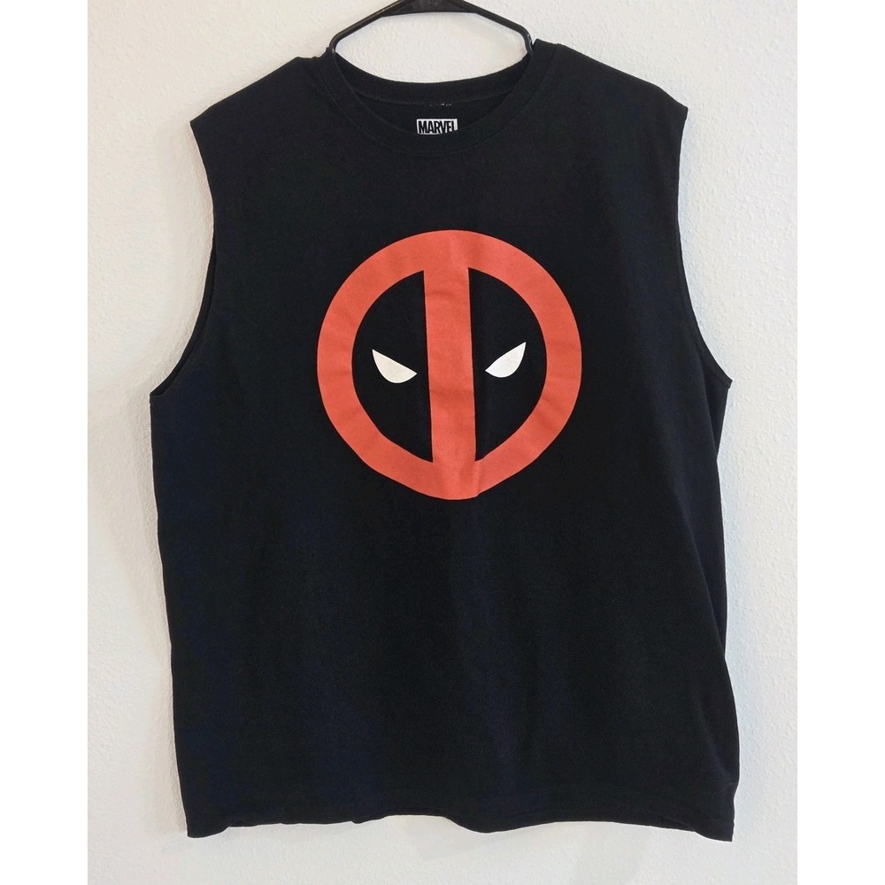 Marvel Mens Deadpool Black Sleeveless Graphic T Shirt Size XL Muscle Tee